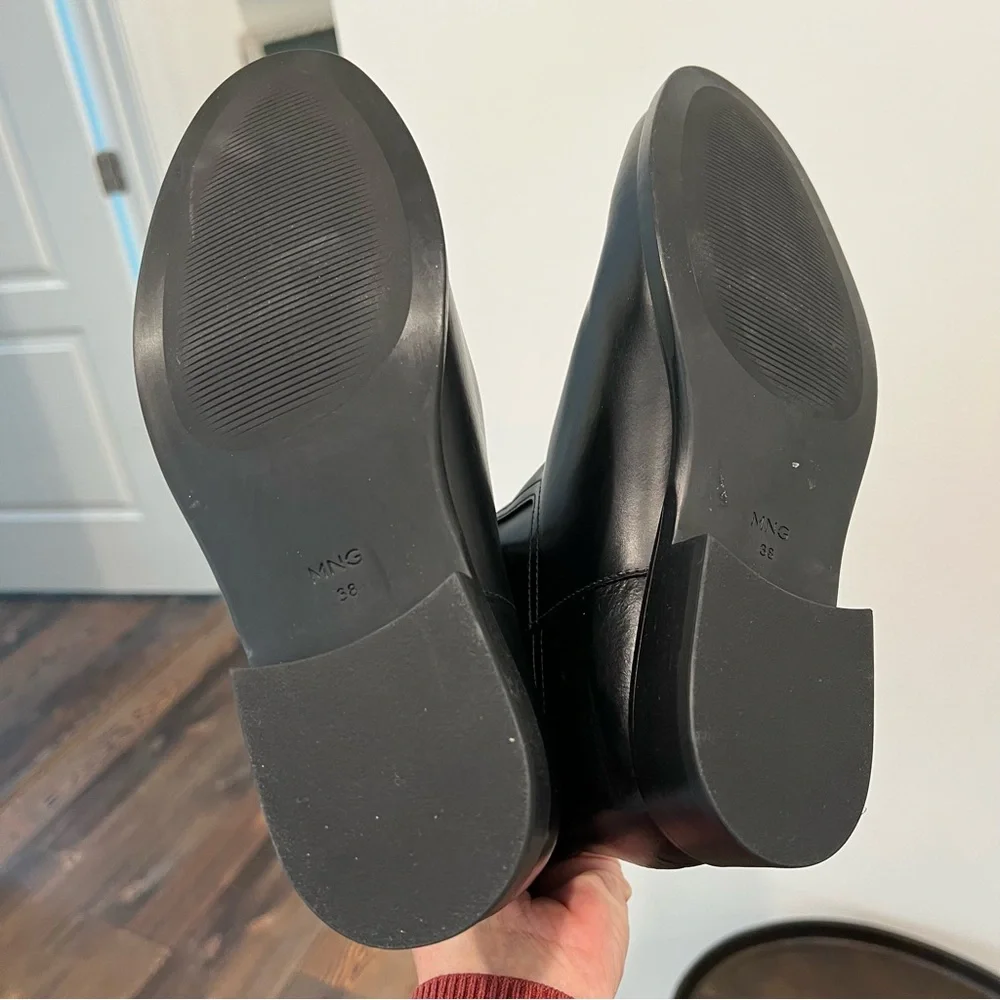 NWT Mango Black Leather Knee-High Riding Boots size 8 (38)